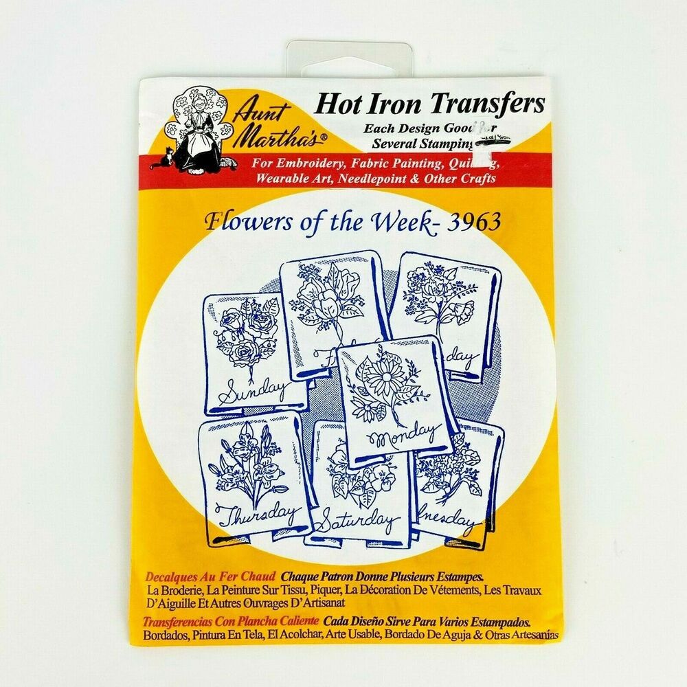 Aunt Martha's Hot Iron Transfer Pattern Flower of the Week Quilt Linens 3963